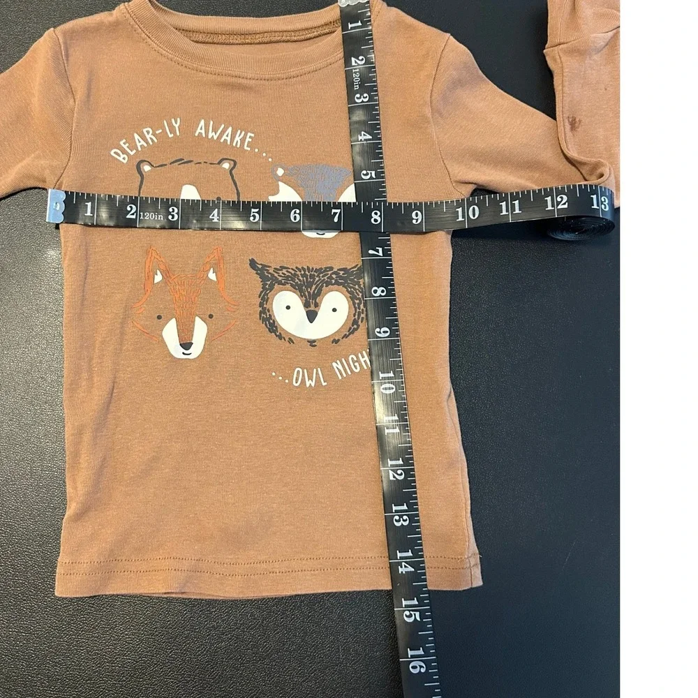 Carters 2T Brown Woodland Animal Bear Fox Owl Long Sleeve Pajama Top 1532
